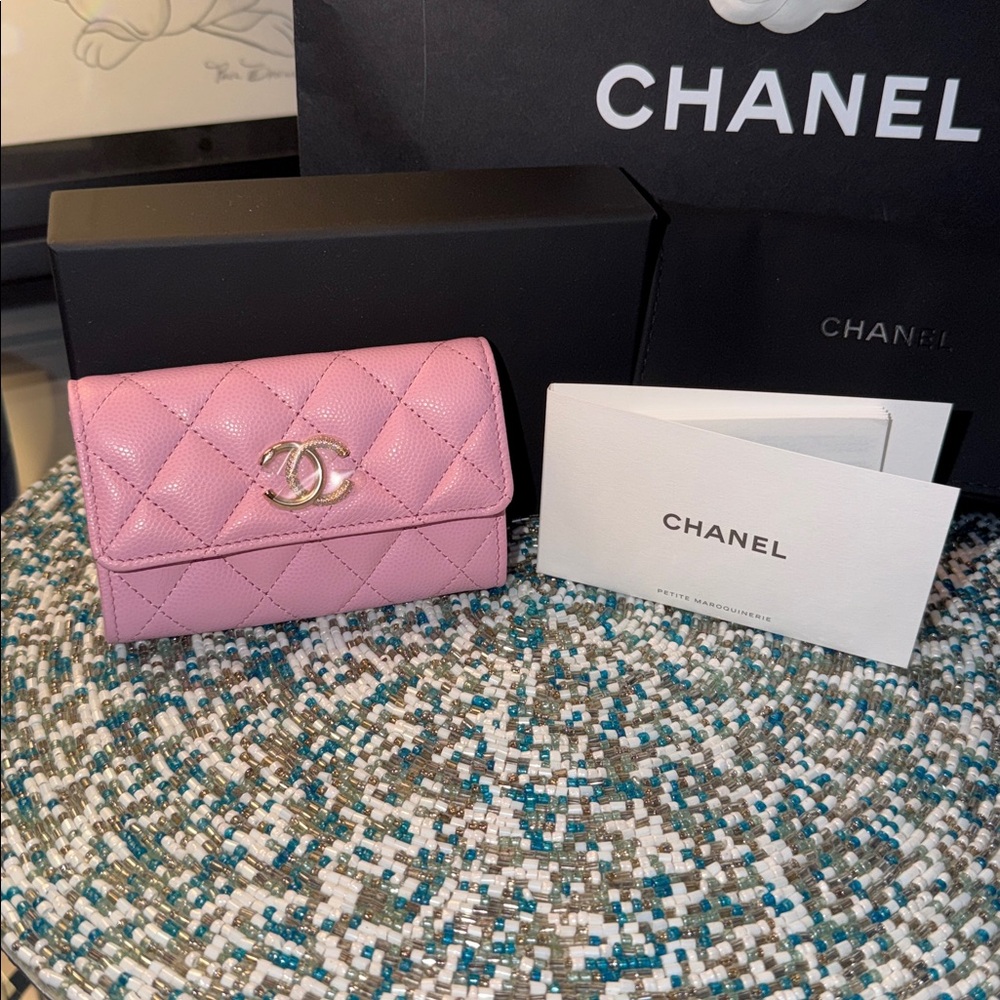 Chanel Pink Caviar Flap Card Holder
